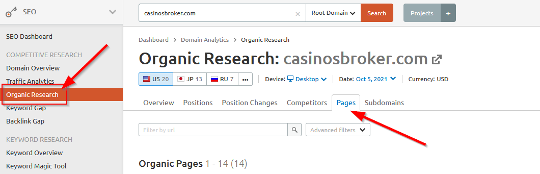 ricerca organica casinosbroker semrush