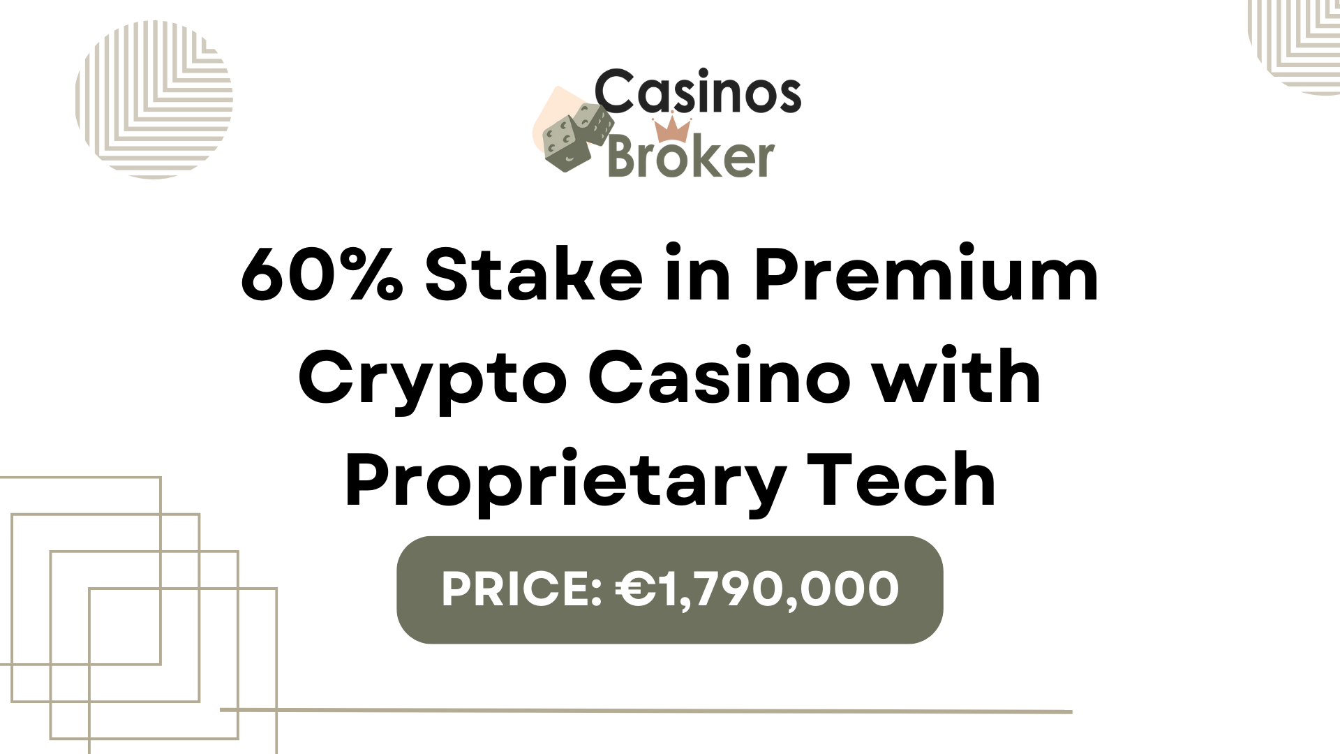 Partecipazione del 60% nel casinò Premium Crypto con tecnologia proprietaria