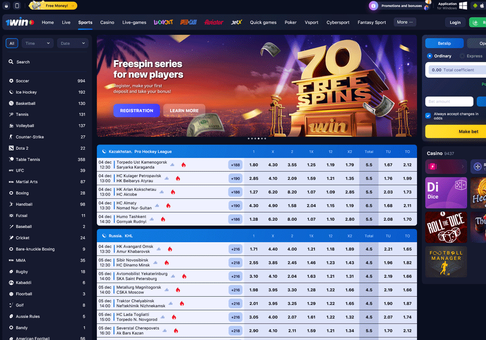 1win casino Sportweddenschappen