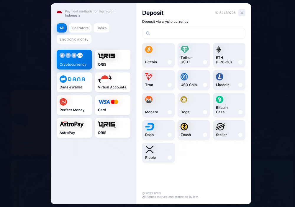 1win casino betaalmethoden