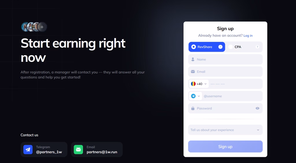 1win partners contact