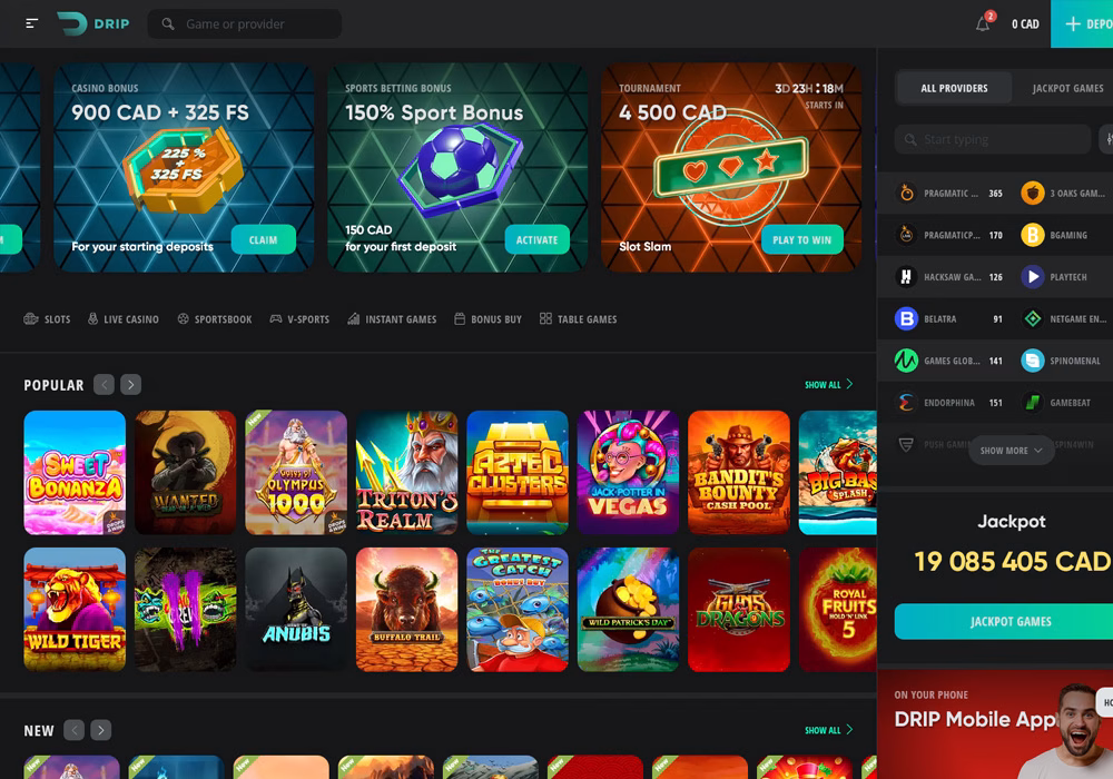 Начална страница на Drip Casino