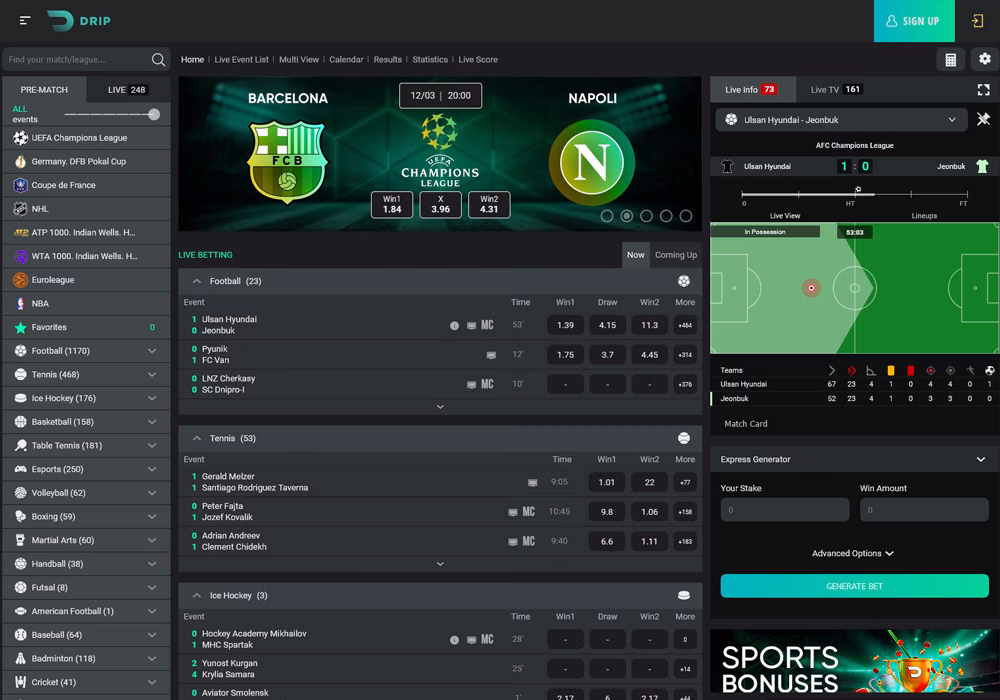 Спортни залози в Drip Casino