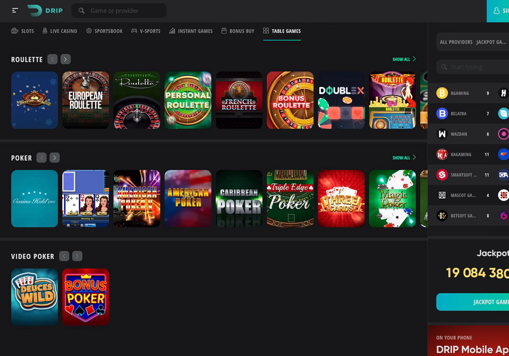 Настолни игри в казино Drip