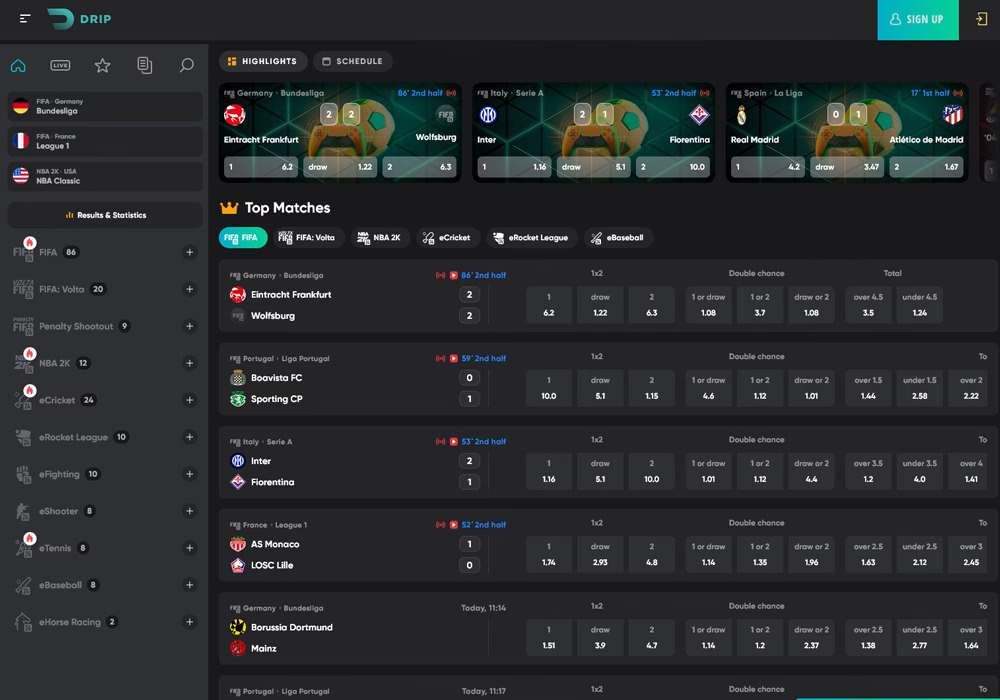 Виртуални спортове в Drip Casino