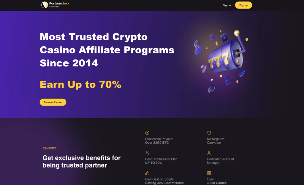 Affiliateprogramma van Fortune Jack Partners