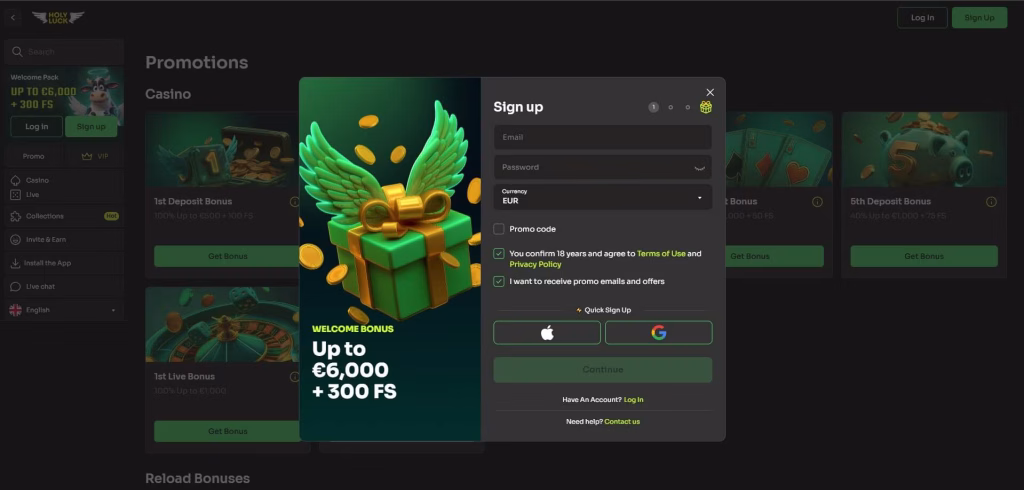 Holyluck 赌场注册