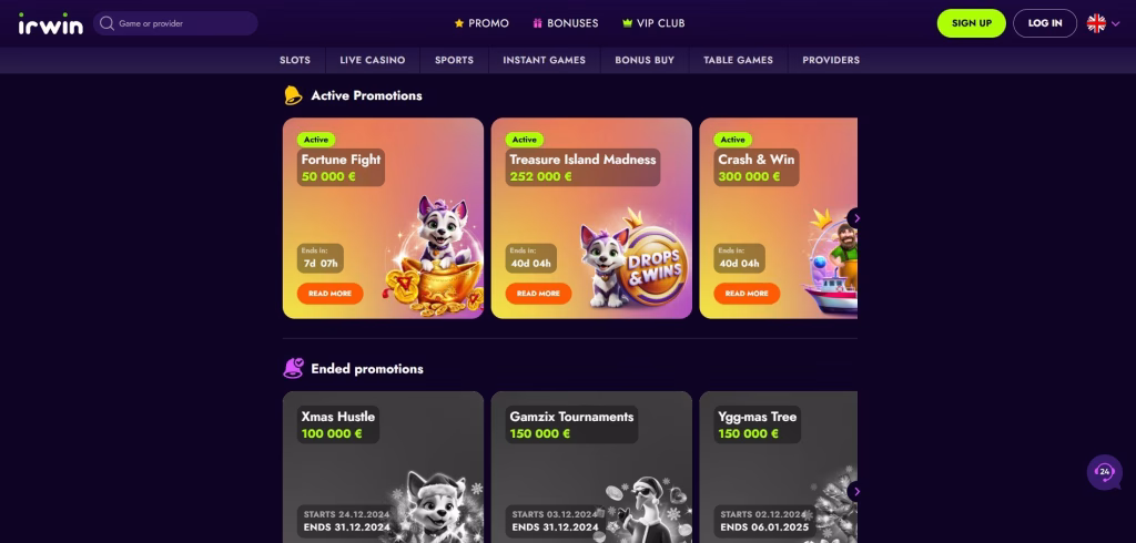 Акции казино Ирвина