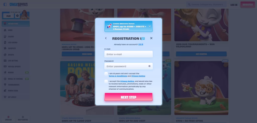 OnlySpins Casino Aanmelden
