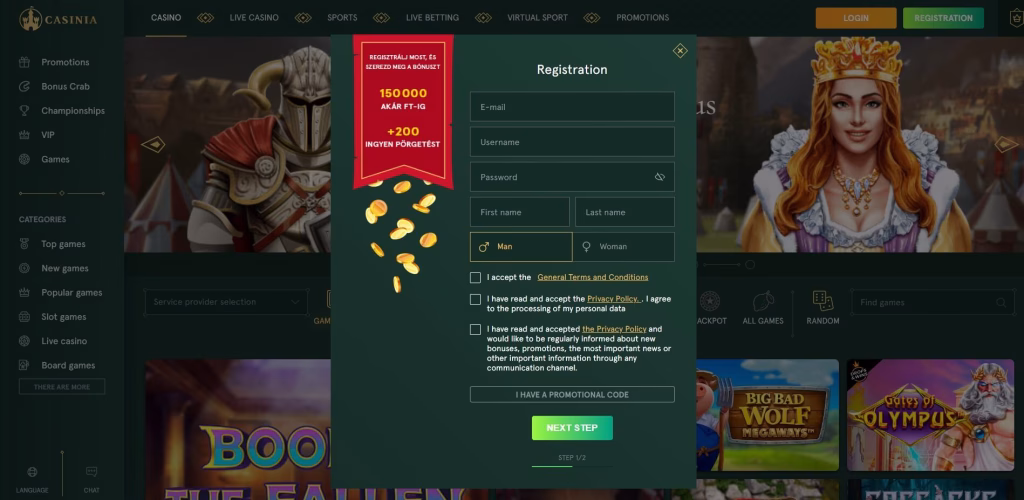 Meld je aan bij Casinia Casino