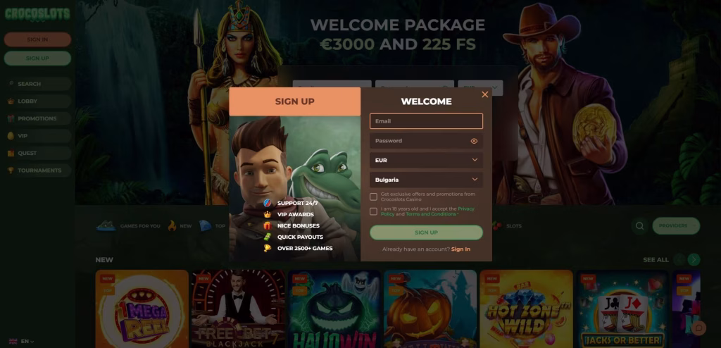 Зарегистрируйтесь в казино CrocoSlots