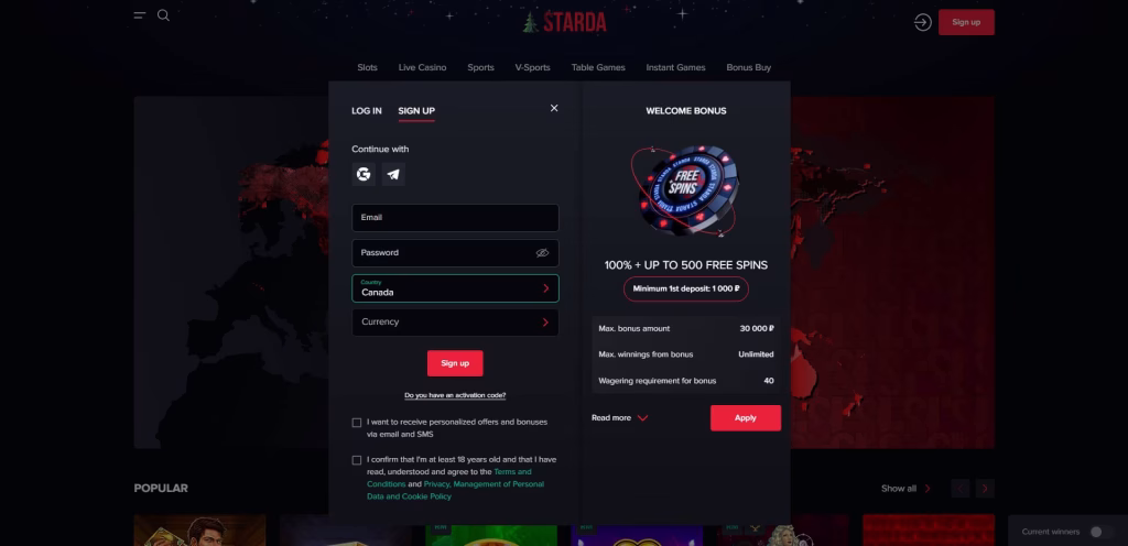 Зарегистрируйтесь в казино Starda
