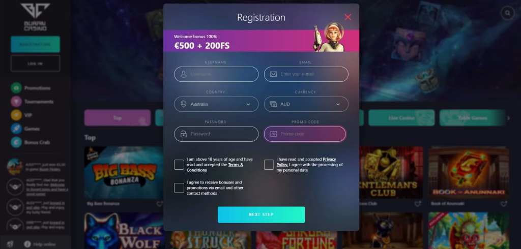 Meld je aan bij Buran Casino