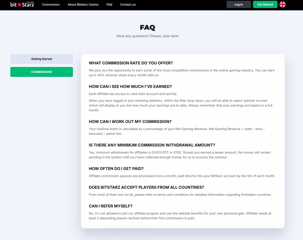 Bitstarz-partners FAQ Commissies