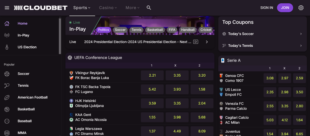 Mercados deportivos de Cloudbet