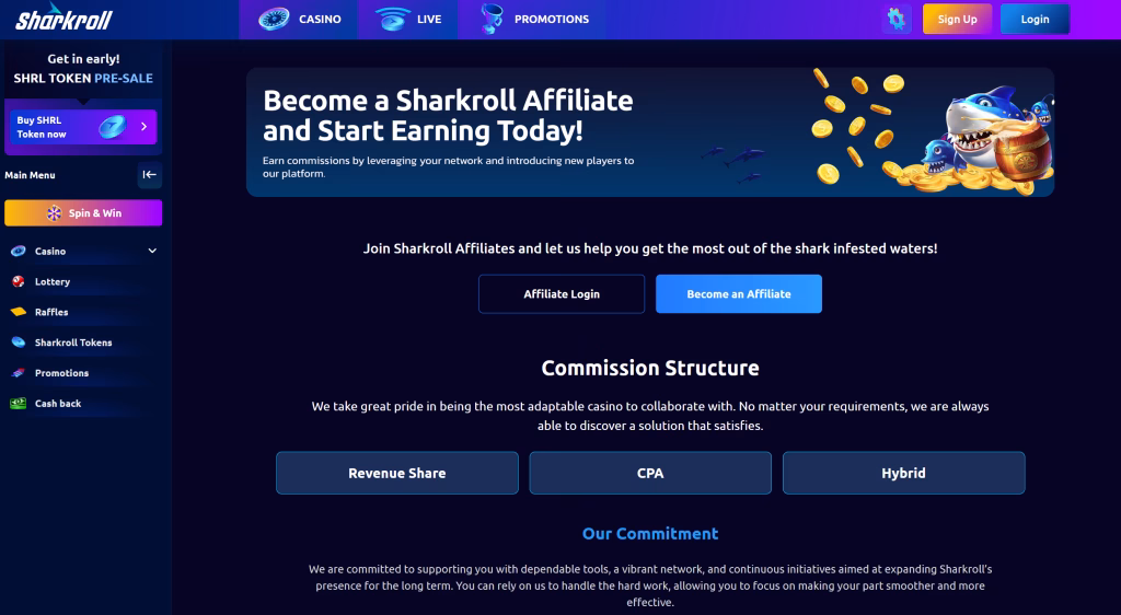 Sharkroll affiliate commissies