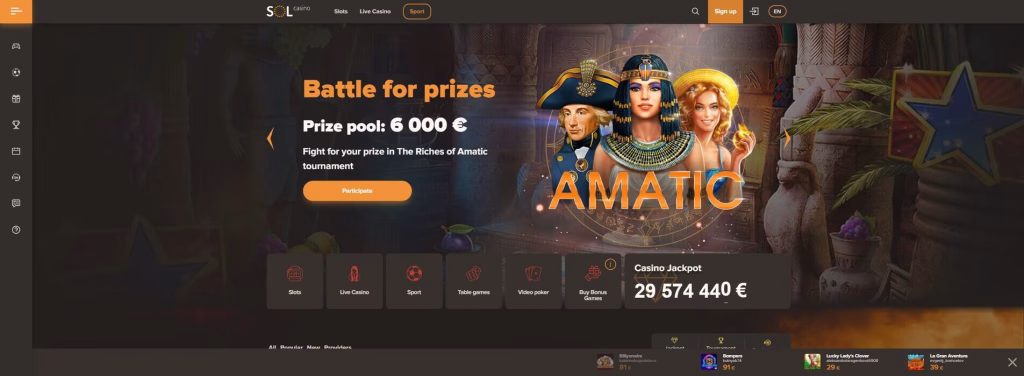Обзор веб-сайта казино Sol