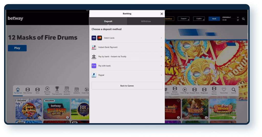 Betway Casino Deposit