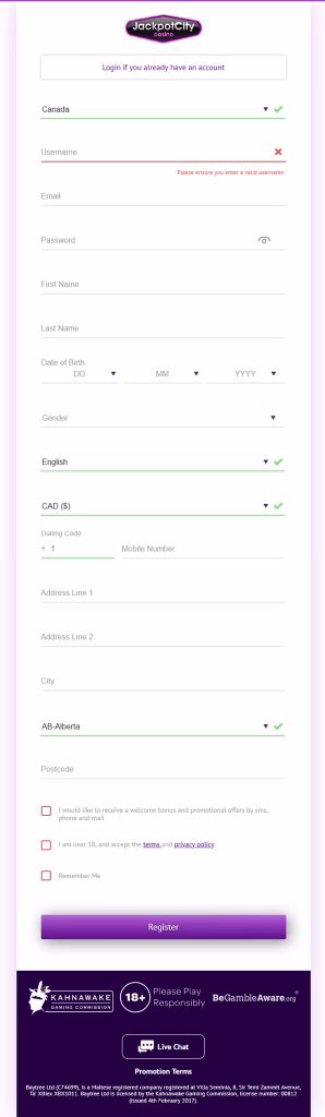 jackpot city casino login