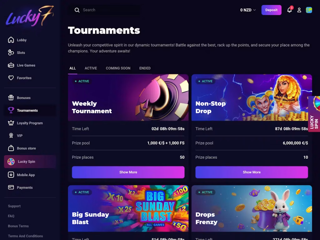 lucky7even casino tournaments