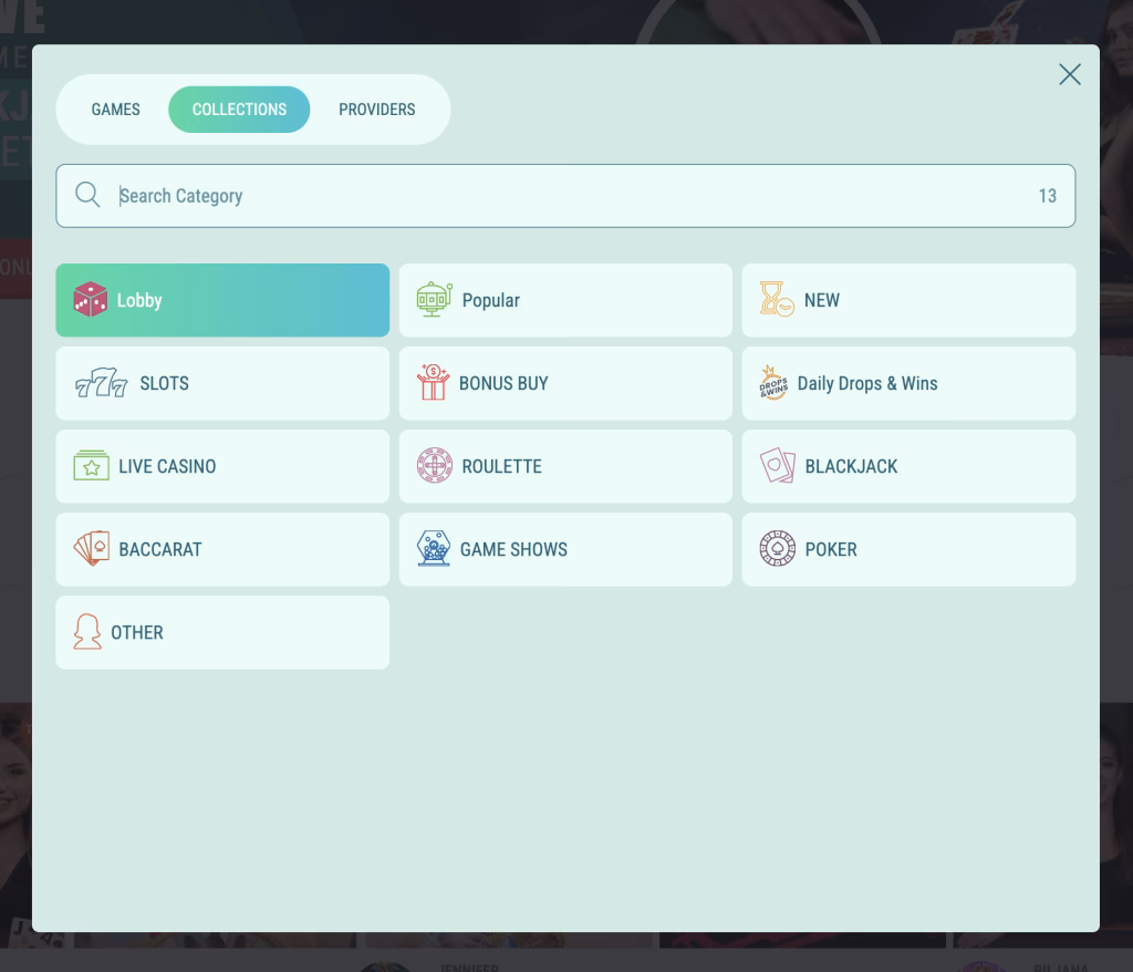 Spinia casino spelcategorieën