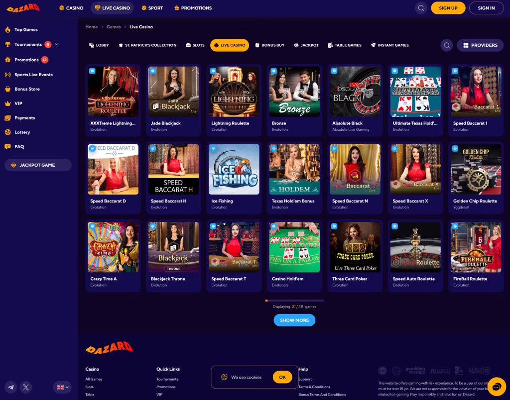 dazard casino live casino review