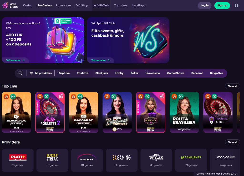 winspirit casino live casino