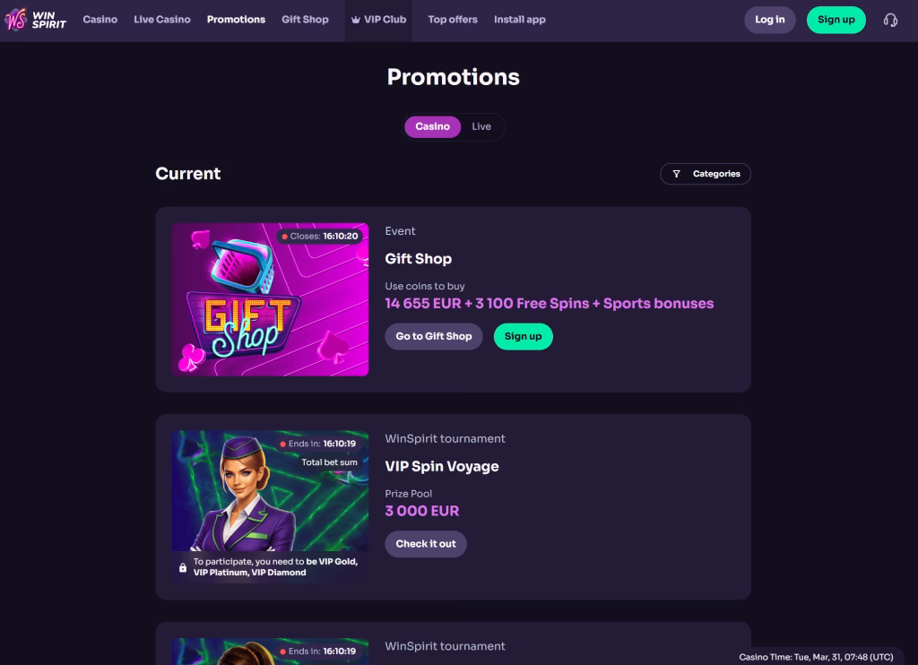winspirit casino promotions